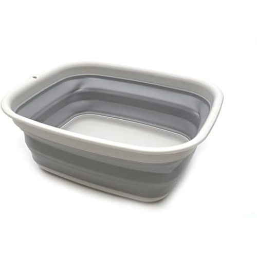 SAMMART 9.45L (2.5 Gallon) Collapsible Tub - Foldable Dish Tub - Portable Washing Basin - Space Saving Plastic Washtub (Grey, M)