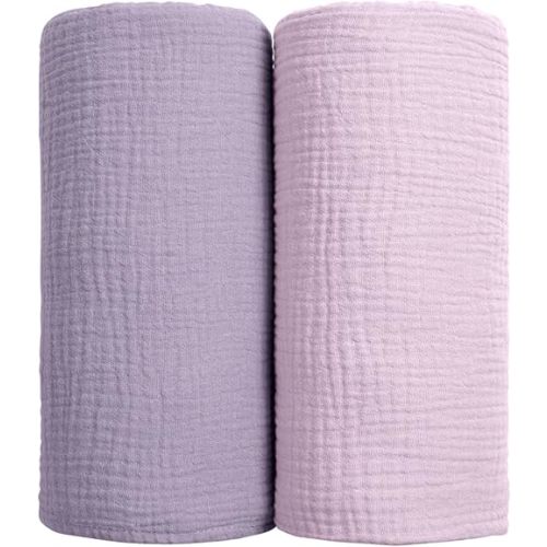 lulumoon Muslin Swaddle Blanket Baby - Cotton Swaddling Blanket Soft Baby Receiving Blanket Neutral 2Pack(Purple)