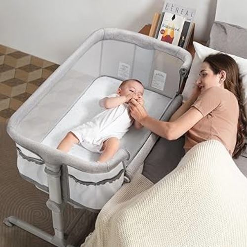 besrey Baby Bassinet Bedside Sleeper, Upgraded Extra Wider Bedside Crib Bassinet with Wheels - 50MM Oversized Lockable 360° Swivel, 9 Height Adjustable Baby Bed for Newborn Infant, Mattress Included