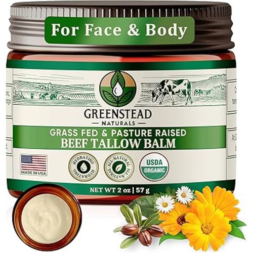 Grass Fed Beef Tallow for Skin - USDA Organic, Unscented/Herb Infused with Jojoba Oil, Whipped Tallow Balm for Body, Beef Tallow Face Moisturizer with Cocoa Butter - 2 oz