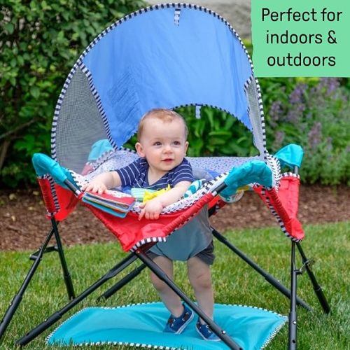 Bright Starts, Pop 'N Jump Portable Baby Activity Center, Indoor Outdoor Use, Lightweight, Carrying Bag, Canopy, 6-12 Months (Animals)