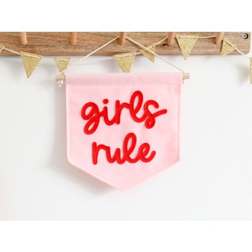 Girls Rule mini felt nursery wall banner Girls bedroom decor