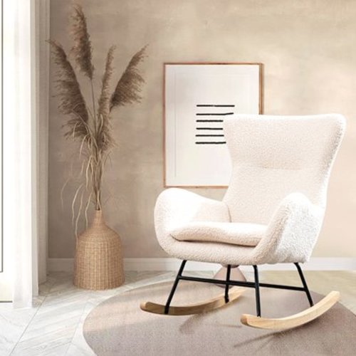 KINFFICT Rocking Chair Nursery, Upholstered Nursery Rocking Chairs, Nursery Glider Rocker, Comfy Chair Indoor for Living Room Bedroom,Beige