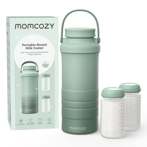 Momcozy 22oz Portable Breast Milk Cooler for Outdoor, Life Saver with 360° Total Cooling for 24 Hours, Larger Capacity Travel Breastmilk Chiller with 2pcs Baby Bottles for Breastmilk Storage, Green
