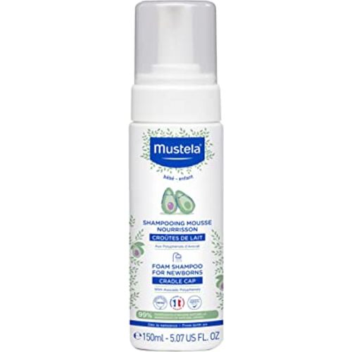 Mustela Cradle Cap Foam Shampoo for Newborn - Baby Shampoo with Naturally derived Avocado Polyphenols - Tear-Free & Fragrance-Free - 5.07 fl. oz
