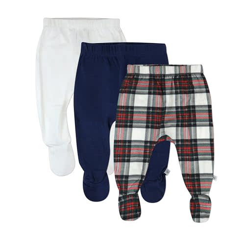 HonestBaby 3-Pack Footed Pants Roomy Fit Pull on Bottoms 100% Organic Cotton for Infant Baby Boys, Girls, Unisex