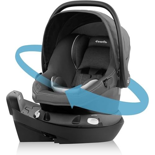 Evenflo Revolve180 LiteMax NXT Rotating Rear-Facing Lightweight Preemie and Infant Car Seat 3-30lbs with Green & Gentle. Easy Install with Base (Anchor Gray)