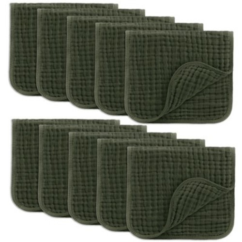 Muslin Burp Cloths Large 100% Cotton by Comfy Cubs, Color: Kelp, Size: pack of 10
