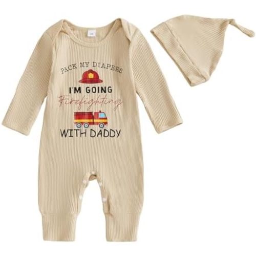YOKJZJD Pack My Diapers I'm Going Fishing/Firefighter/Hunting With Daddy Newborn Baby Boy Girl Knitted Romper Fall Outfits