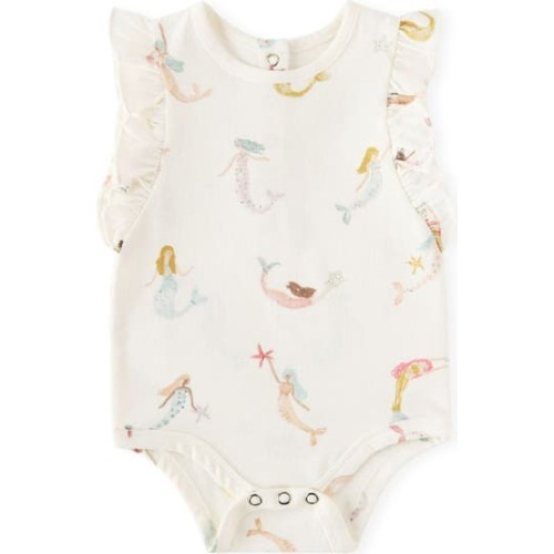 Mermaid Melody Flutter Sleeve Organic Cotton Bodysuit, 0-3M