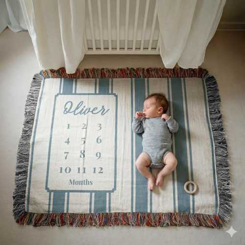 Personalized Baby Milestone Blanket, Custom Monthly Growth Tracker Blanket, Baby Name Nursery Keepsake Gift for New Mom, Baby Shower Present