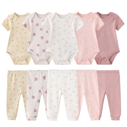 falianni Baby Boy Girl 10 Piece Combined Type Clothing Set Cotton Baby Bodysuits and Pants Set Home Outdoor Infant Clothes
