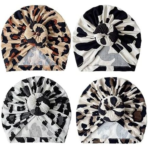 4PCS Printed Baby Turban Hats Newborn Beanie Cap Knot Headwrap Toddler Infant Cap 0-3 Years