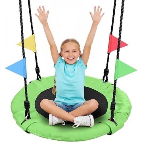 Odoland 24" Kids Tree Swing - Outdoor Small Saucer Swings with 900D Oxford Fabric, Backyard Play Equipment for Children Ages 3-12 Green