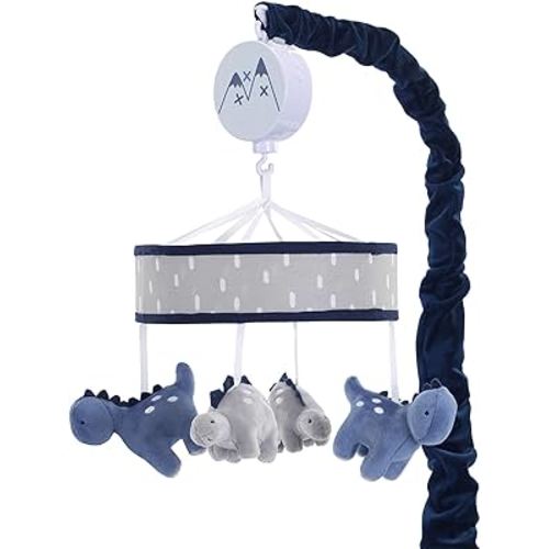 Lambs & Ivy Baby Dino Blue/Gray Dinosaur Musical Baby Crib Mobile Soother Toy