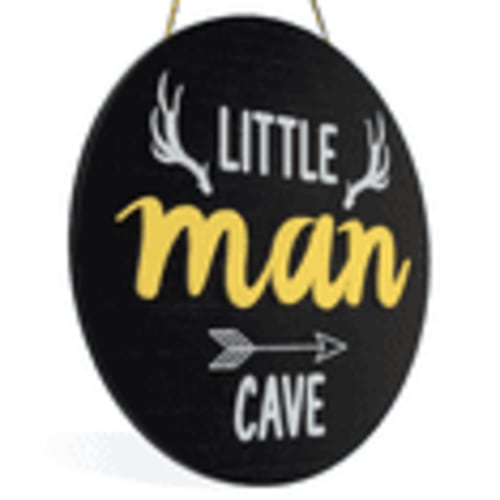 YELLOW LOTUS Little Man Cave Sign, Large 3d Woodland Nursery Decor, 11 inch, Black