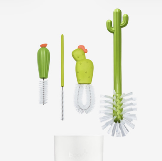 Boon Green Cacti Baby Bottle Cleaner Brush Set (Pack of 4) - Infant Sippy Cup & Straw Cleaning Set for Kids