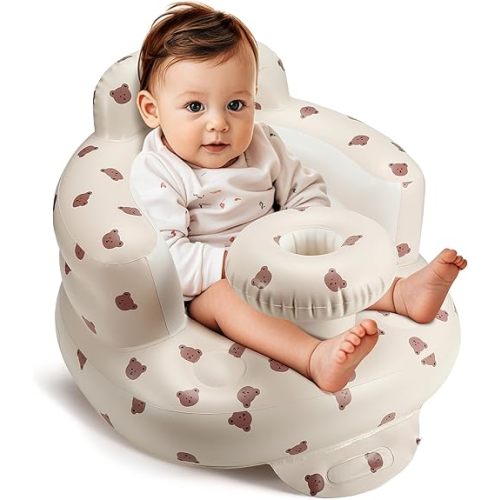 Inflatable Baby Seat for 3-36 Months, Back Support, Built-in Air Pump, Learning to Sit, Blow Up Floor Seat with Tray