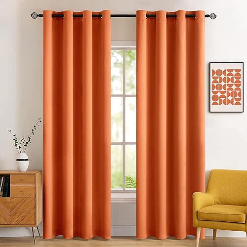 MIULEE 72" Long Room Darkening Curtains Thermal Insulated Drapes Solid Window Treatment Set Grommet Top Light Blocking Blackout Curtain for Fall Living Room/Bedroom 2 Panels Orange