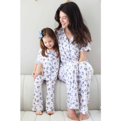 Women's Two Piece Flare Lounge Set in Sapphire Garden | Caden Lane