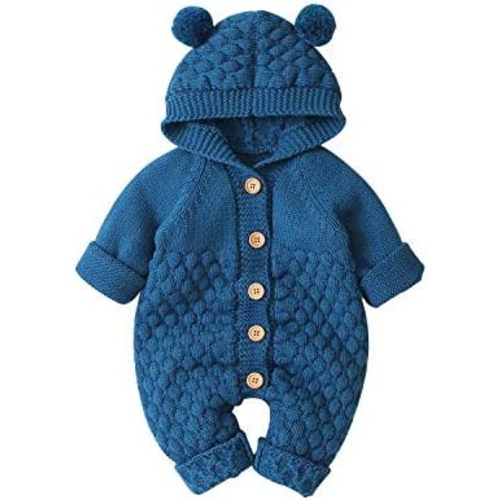 DovFanny Toddler Hooded Knitted Jumpsuit for Baby Boy Girl Sweater Romper Warm Long Sleeve Outfit