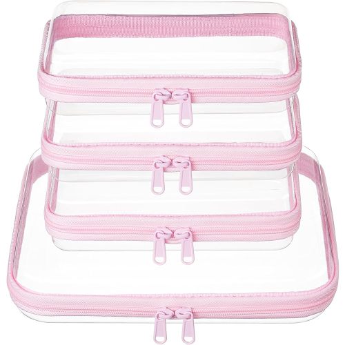4 pcs Clear Zipper Pouches,Hard Shell Zipper Case, Toiletry Bag for Travel