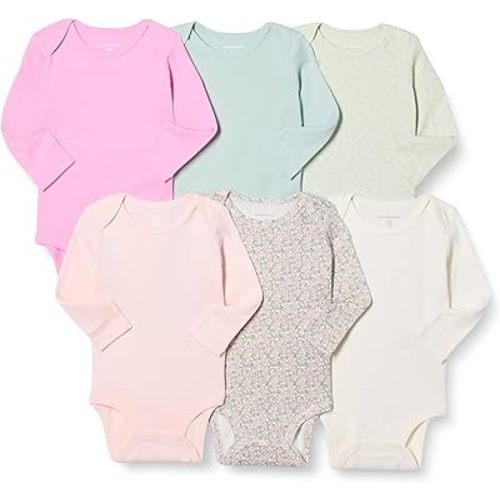 Amazon Essentials Unisex Babies' Long-Sleeve Bodysuits, Pack of 6