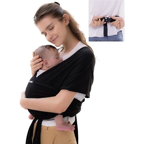 BABELIO Baby Wraps Carrier with Adjustable Buckle, Easy to Wear Lightweight Baby Carrier Newborn, Hands Free Toddler Infant Slings 7-35lbs Black