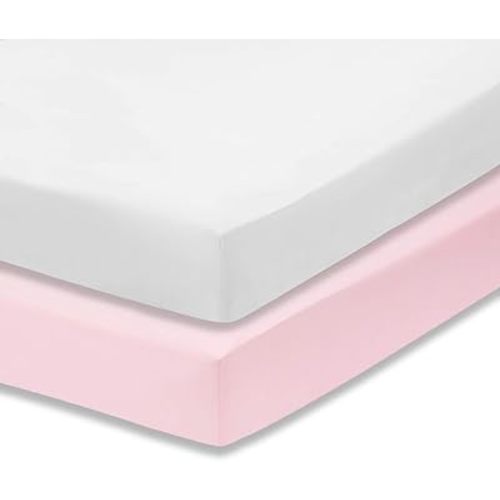 Everyday Kids 2-Pack Fitted Crib Sheets, 100% Soft Breathable Microfiber Baby Sheet, Fits Standard Size Crib Mattress 28in x 52in, Pink Nursery Sheet and White Nursery Sheet