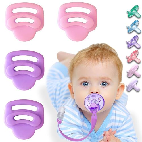 4 Pack Silicone Pacifier Clip Adapter Ring for Philips Avent Soothie, Food-Grade Silicone Binky Clips Holder Adapter Rings Competible with Soothie, BPA-Free Soft Flexible Safe Durable, Pink Purple