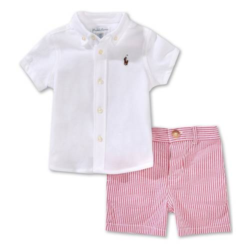 Ralph Lauren Baby Boys 3-24 Months Short Sleeve Solid Woven Shirt & Striped Seersucker Shorts Set