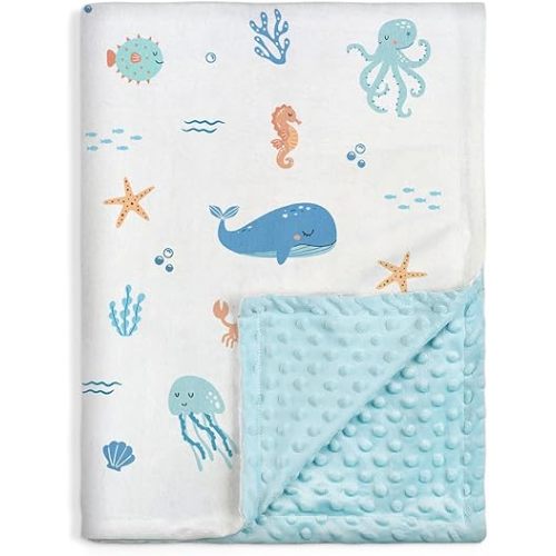 SANDJEST Sea Animal Minky Blanket 30 x 40 Inches, Gift for Christmas Birthday