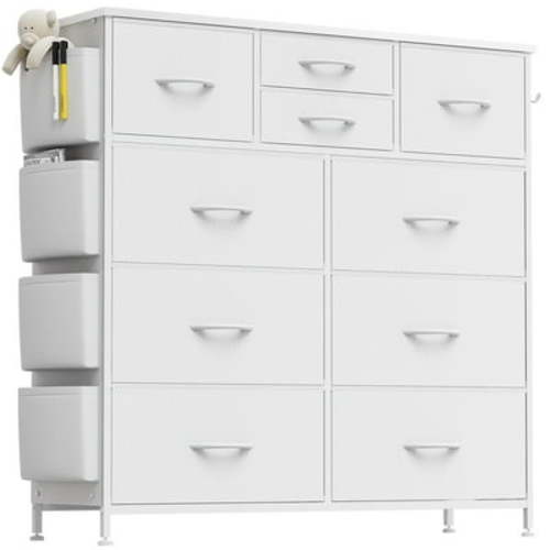GIKPAL 10 Drawer Dresser, Chest of Drawers for Bedroom with Side Pockets and Hooks, White