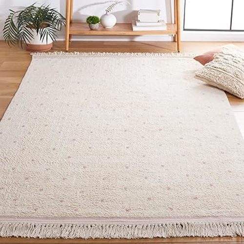 SAFAVIEH Washable Rug Easy Care Collection - 4' x 6', Ivory & Pink, Handmade Cotton, Easy to Clean, Ideal for Foyer, Kitchen, Nursery, Office, Bedroom (ECR212U)