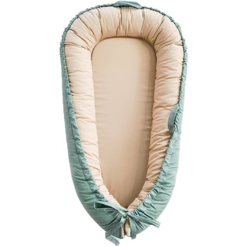 Baby Lounger, Baby Nest Cover for Baby, Reversible & Breathable Cotton, Adjustable Baby Floor Seat for Tummy Time, Portable Infant Lounger, Essentials for Newborns (Green)