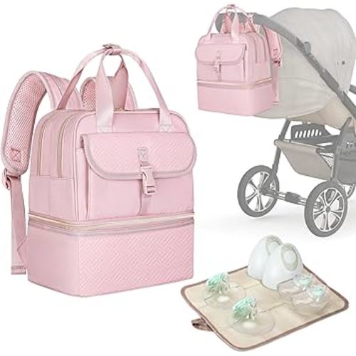 Fasrom Wearable Breast Pump Bag with Cooler Compartment, Compatible with Momcozy, Medela and Elvie Hands Free Pumps, Pumping Travel Bag with Waterproof Mat, Pink (Bag Only)