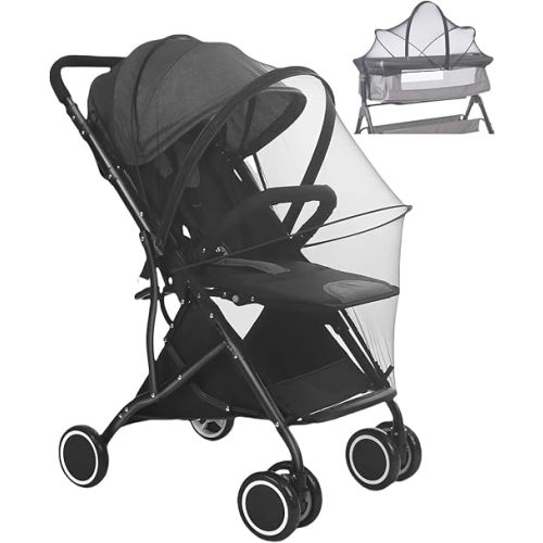 AMORBASE Mosquito Net for Stroller, Universal Strollers Bug Net Mesh Screen Cover with Two-Way Zippers for Bassinet, Pack N Play, Car Seat, Baby Outdoor Camping Essential (1, Black)