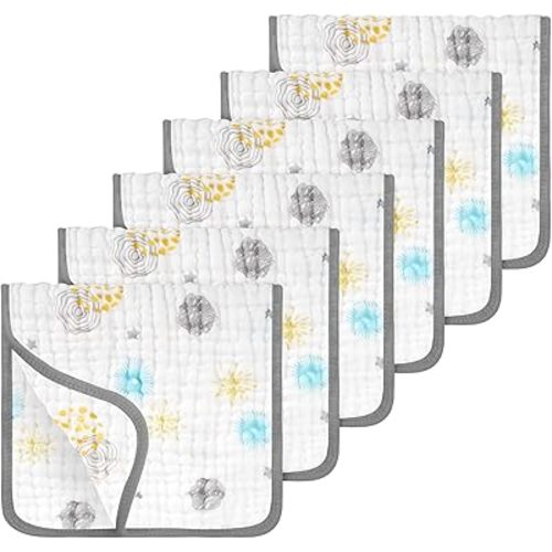 Looxii Muslin Burp Cloths 100% Cotton Muslin Cloths Large 20''x10'' Extra Soft and Absorbent 6 Pack Baby Burping Cloth for Boys and Girls (Fireworks)