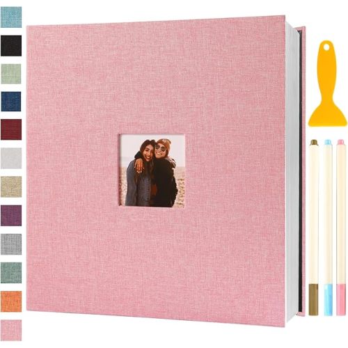 Photo Album Self Adhesive Pages Scrapbook Magnetic Photo Albums for 4x6 5x7 8x10 Pictures Sticky Pages Books for Baby Family Wedding 13.2x12.8 Pink 120 Pages