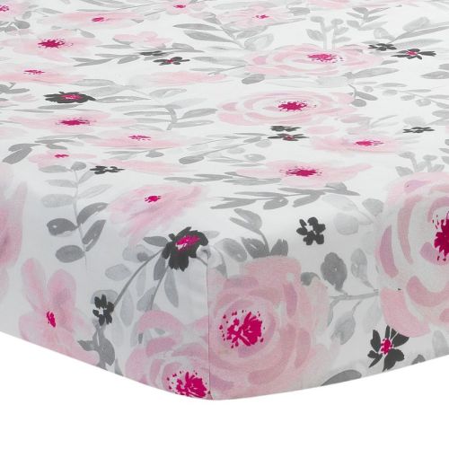 Bedtime Originals Blossom Pink/gray Watercolor Floral Baby Fitted Crib Sheet