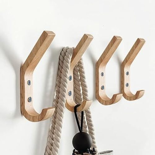 Wooden Coat Hooks Wall Hooks,Natural Oak Wood Hooks Decorative Vintage Wood Wall Hooks Organizer Heavy Duty Wall Mounted Hooks for Wall Hanging Coats, Key, Cap, Cup (4 Pack)