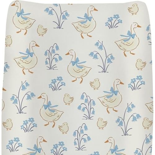 Vintage Geese Boho Flowers Bows Changing Pad Covers for Baby Girls Boys Spring Ducks Blue Floral Fitted Change Table Covers Mats Pastel Farm Animal Soft Diaper Change Table Sheets 32''×16''
