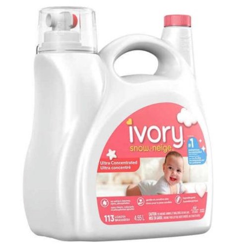 Ivory Snow Newborn Liquid Laundry Detergent, 113 Wash Loads, 4.55L - Gentle Care for Baby's Clothes