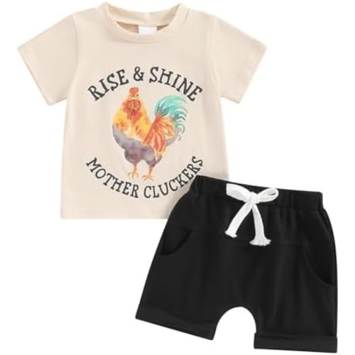Toddler Baby Boy Summer Clothes Country Farm Short Sleeve Western T-Shirt Tops Jogger Shorts Set