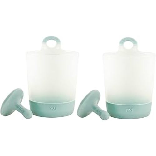 Puj Phillip Cups for Kids - Hangable Training Cups - Rinse-and-Play Reusable Plastic Cups with Grippy Hooks - Dishwasher Safe - Set of 2 (Sage)