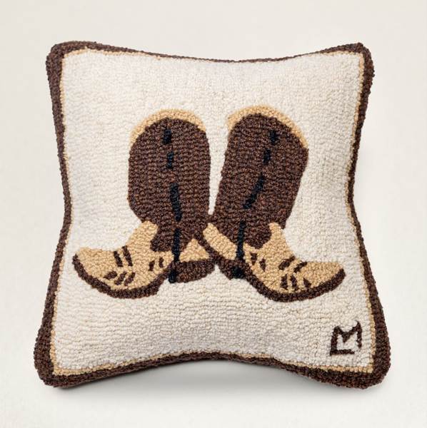COWPOKE BOOTS HOOKED SQUARE PILLOW