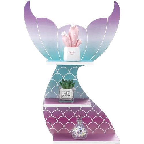 Tatuo Mermaid Wall Decor Shelf Wooden Bedroom Hanging Mermaid Shelf Wall Decor Sweet and Stylish Mermaid Wall Mounted Shelf Bedroom Decor Tier Nursery Floating Shelves(Novelty Style,Purple, Blue)