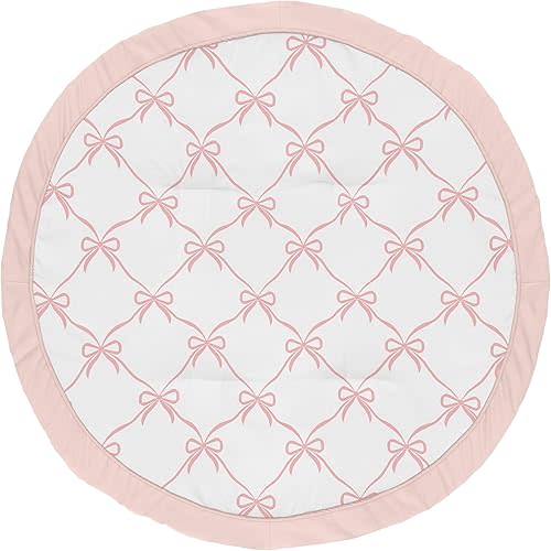 Sweet Jojo Designs Baby Play Mat (Pink Bows) for Girls, Infant, Toddler Tummy Time Activity Floor Playmat (Blush and White Bow for The Ballerina, Ballet Dancer, Princess Collection)