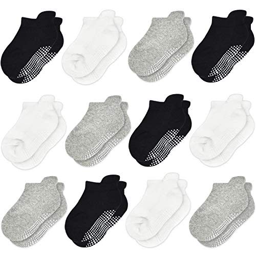Tphon Non Slip Toddler Socks 12 Pairs Infant Baby Kids Grip Socks for Boy Girls Anti Skid Ankle Socks for 1-7 Year Children