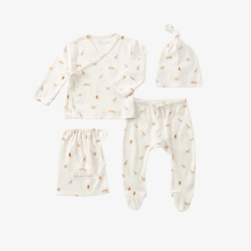 Neutral Safari Print Organic Cotton Pointelle Layette 3 Pc Gift Set